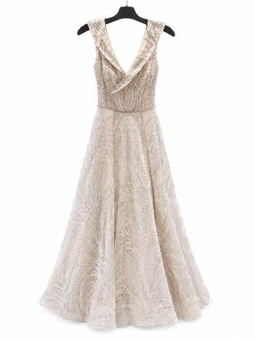 Catwalk 40150 Champagne Elegant Beaded A-Line Evening Dress